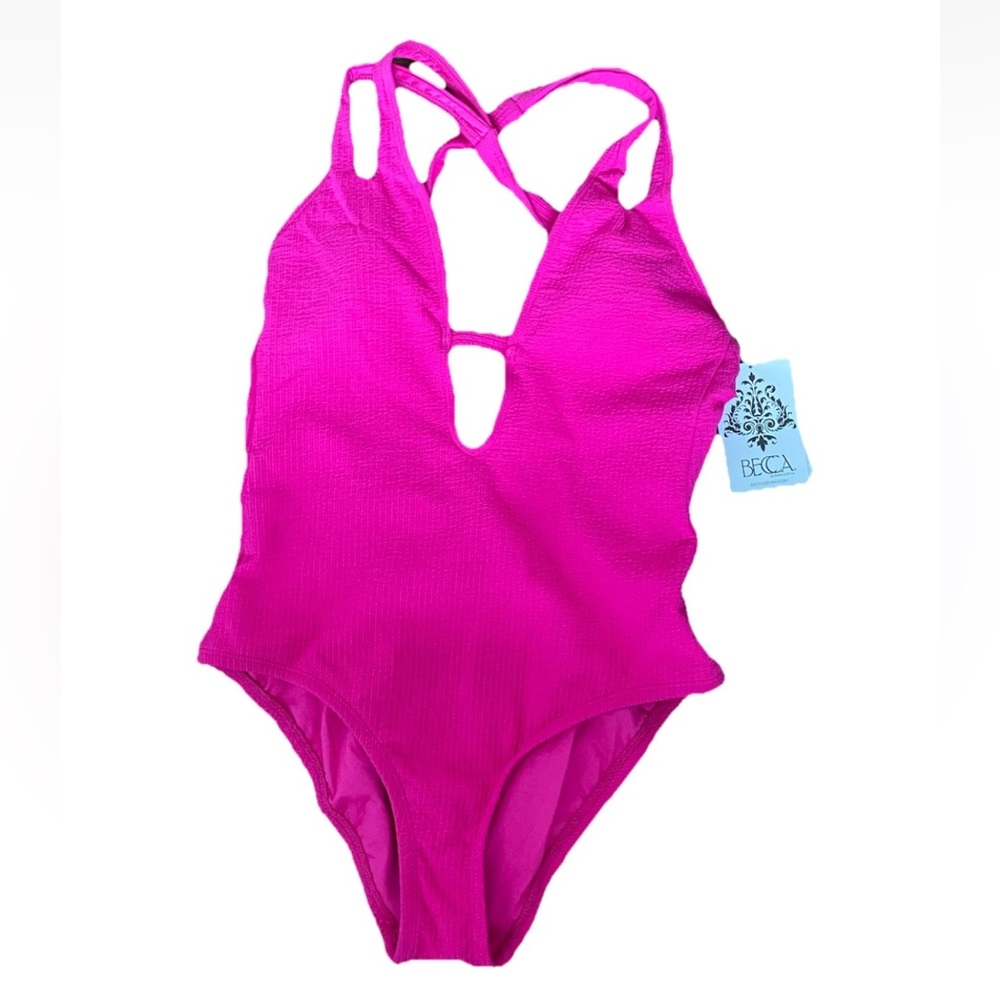 NWT Becca by Rebecca Virtue Hot Pink cut out tie back one piece swimsuit Size S